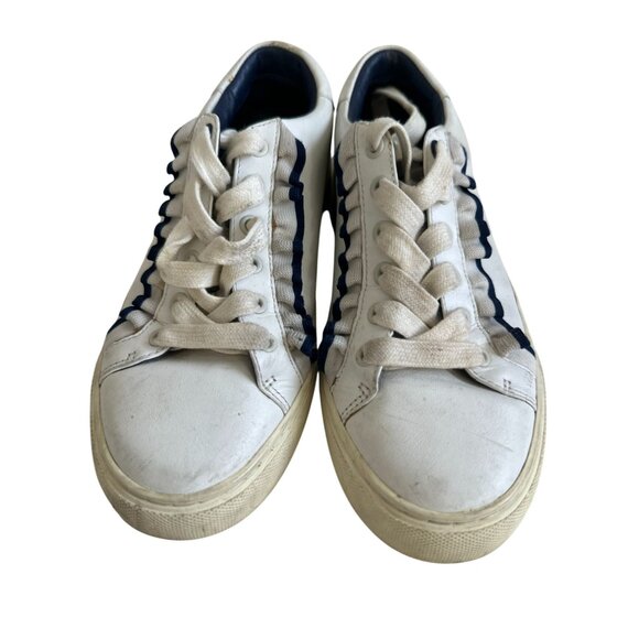 TORY BURCH Sport White Leather Ruffle Sneakers Size 6.5 - Picture 4 of 7